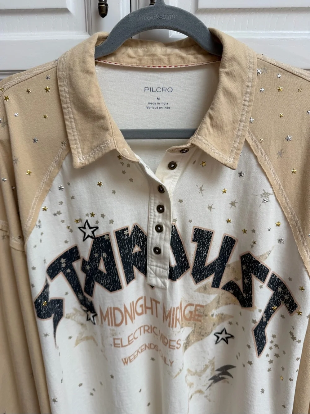 Anthropologie Pilcro Long Sleeve Stardust Graphic Henley Top Size Medium - Picture 8 of 16